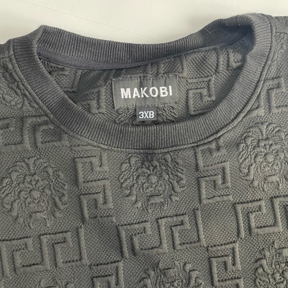 Makobi M4232 Bianchi Jacquard Crewneck Sweatshirt Size 3XL Black Embossed Print - Picture 4 of 14